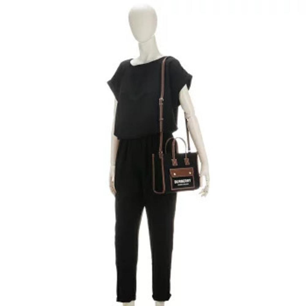 Burberry tote bag two tone canvas leather Freya shoulder black - Picture 8 of 8